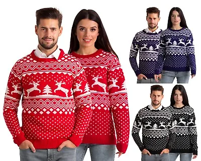 Buy Christmas Jumper For Unisex Pullover Xmas Tree Couples Crow Neck Knitted Jumpers • 13.85£