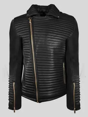Buy Genuine Handmade Mens Biker Quilted Leather Jacket Stylish Design LEDER PADDED • 99.95£