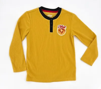 Buy Kelloggs Leggo My Eggo Shirt Kids Medium 8 Yellow Henley Long Sleeve Pullover • 17.38£