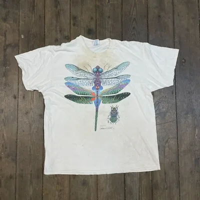 Buy Vintage T-Shirt Primalink Dragonfly Graphic Single Stitch Tee, White, Mens XL • 20£