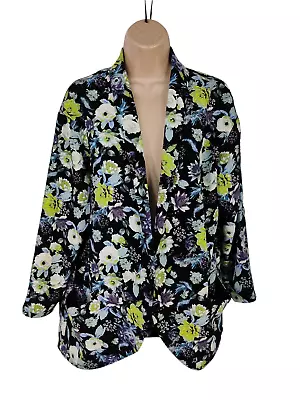 Buy Womens H&m Black Floral Print Open Jacket Blazer Lightweight Size Eur Medium M • 11.99£