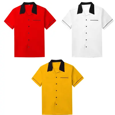 Buy Mens Casual Shirt Cotton Short Sleeve Bowling Shirt Rockabilly Clothing Hip Hop • 19.19£