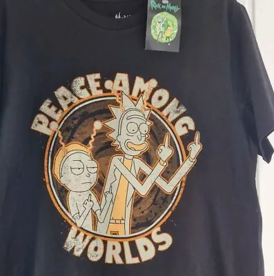 Buy Official Rick & Morty Black Tshirt Size Small Peace Among Worlds TV T-Shirt NEW • 8.99£