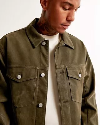 Buy Trucker Jacket Abercrombie & Fitch, Vegan Sueded, Size XL, Olive, Perfect • 69£