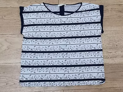 Buy Ladies Oasis Blue & Ivory T-Shirt Size Medium (12) • 3£