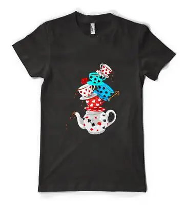 Buy Playing Card Tumbling Tea Cups Teapot Hearts Personalised Unisex Adult T Shirt • 13.99£