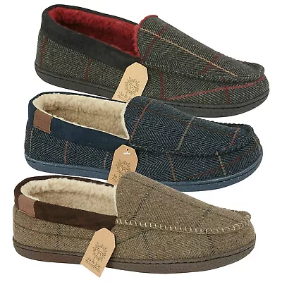 Buy Mens Moccasin Slippers Slip On Winter Warm Fleece Lining Cosy Shoes UK Sizes • 14.90£