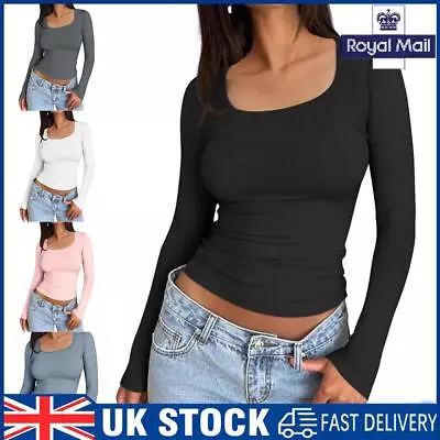 Buy Women Basic Crew Neck Double Layering T Shirts Long Sleeve Shirts Winter Clothes • 9.49£