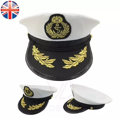 Buy Navy Captain Hat Skipper Yacht Hat Sailor Costume Cosplay Fancy Dress • 19.98£