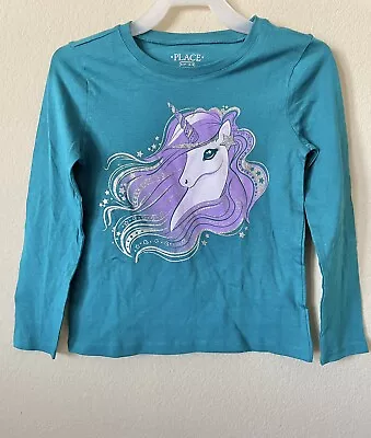 Buy Turquoise Glitter Sparkle Magical Unicorn Stars Long Sleeve Top Size S 5/6 • 12.06£