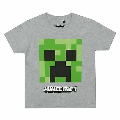 Buy Minecraft Boys T-shirt Creeper Face Grey Marl Kids 3-8 Years Official • 7.99£