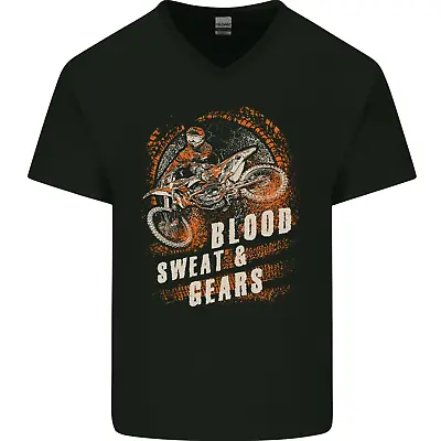 Buy Blood Sweat And Gears Motocross Dirt Bike Mens V-Neck Cotton T-Shirt • 9.99£
