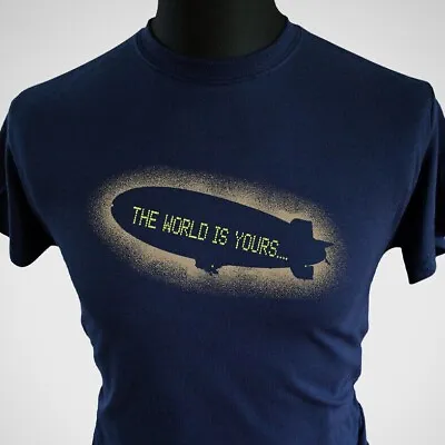 Buy Scarface The World Is Yours T Shirt Retro Movie Gangster Blimp Airship Blue • 16.99£