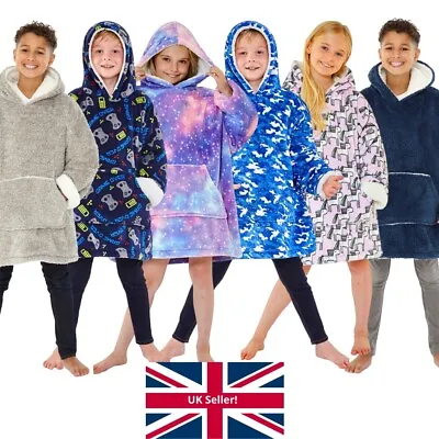 Buy Kids Oversized Double Fleece Hoodie Wearable Blanket Long Sweatshirt Cosy Warm • 19.99£