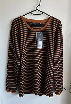 Buy Karen By Simonsen Black & Orange Stripe Top Size L Long Sleeve New With Tags • 15£