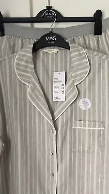 Buy Lovely Bnwt M&s Grey Stripe Pure Cotton Cool Comfort  Shortie Pyjama Set • 15£