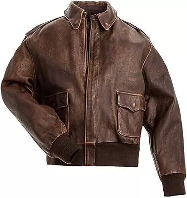 Buy A-2 Aviator G-1 Bomber Flight Distressed Brown Men's Navy Lamb Leather Jacket • 66.99£