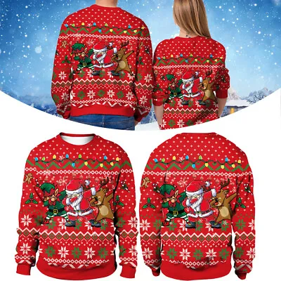 Buy Christmas Pullovers Sweaters Printed O-Neck Couple Holiday Party Sweatshirts UK • 17.45£
