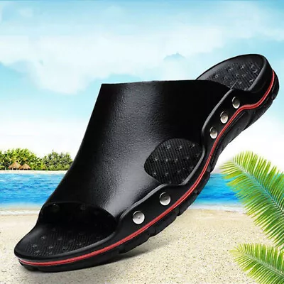 Buy Men's Sandals Summer Flip-Flops Beach Shoes Soft Sole Casual Non-Slip Slippers • 23.65£