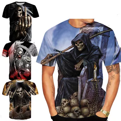 Buy Gothic Death God Skull Casual Women Men T-Shirt 3D Print Short Sleeve Tee Tops • 10.79£