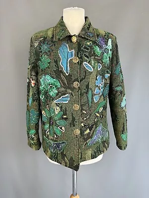 Buy Indigo Moon Green Blue Embellished Sequin Tapestry Floral Boho Jacket S Vintage • 20£