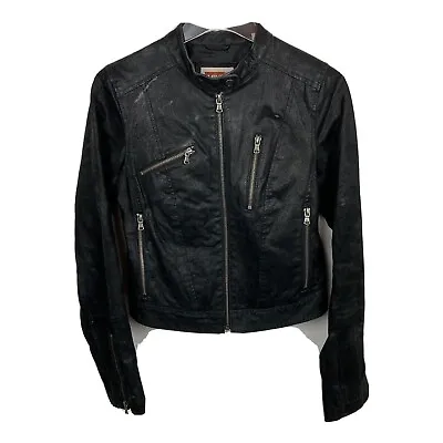 Buy Levis Genuine Suede Leather Jacket S Womens Black Distressed Moto Full Zip  • 19.29£