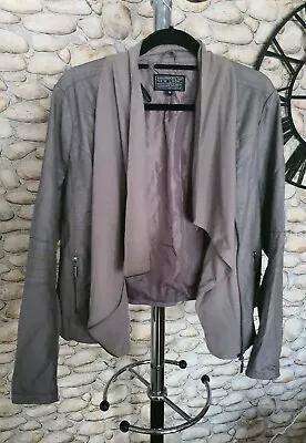 Buy New Look Leather Waterfall Grey Faux  Leather Jacket Size UK16 • 0.99£