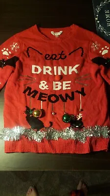Buy Eat, Drink, And Be Meowy Ugly Christmas Cat Sweater  • 18.90£