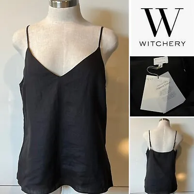 Buy WITCHERY NWT $99.95 Black 100% Organic Linen Camisole, Top, Lined 10Aust/6US • 75.90£
