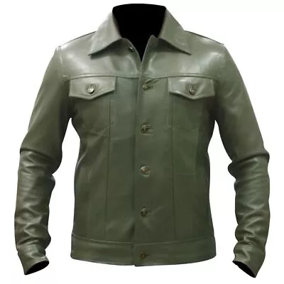 Buy Mens Trucker Jacket Denim Style Western Cowboy Leather Shirt Biker Wear • 85.76£