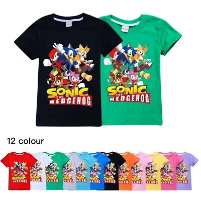 Buy Kids Boys Sonic The Hedgehog Short Sleeve T-shirt Cotton Tee Tops Gifts Age 2-14 • 8.95£