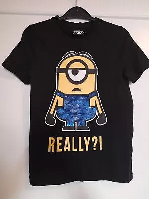 Buy Age 6-7 Two Way Sequin Minion Character T-shirt • 3£