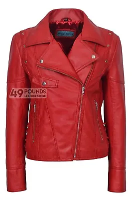 Buy Ladies LACED  Biker Style Motorcycle Soft Napa Italian Leather Jacket 9824 • 41.65£