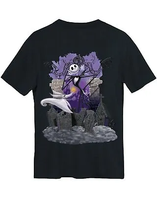 Buy Nightmare Before Christmas Jack And Zero Graveyard Graphic Back Print T-shirt • 18.99£