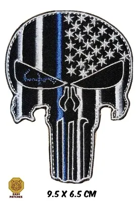 Buy Punisher Skull American Flag Police -Blue Line Iron On /Sew On Embroidered Patch • 3.99£