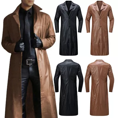 Buy Mens Lapel Gothic Punk Black Long Coat Winter Leather Jacket Goth Winter Coat UK • 14.99£
