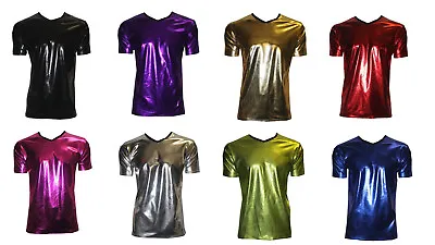 Buy Mens Metallic Shiny Pvc Silver Black Blue Grease Wetlook  T-shirts Tops Clubwear • 21.99£