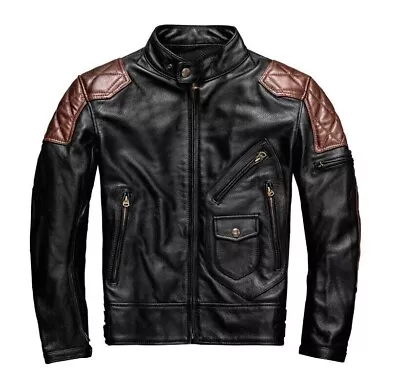 Buy MENS Cruiser Biker Motorcycle Retro Aviator Cafe Racer Real Leather Jacket • 23.12£