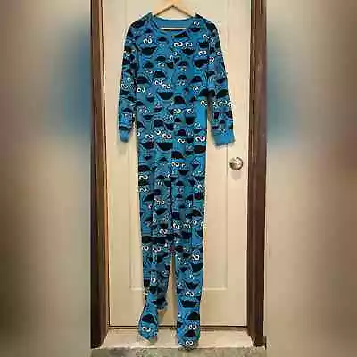 Buy Cookie Monster Sesame Street Footed Fleece Pajamas Women's Large • 14.21£