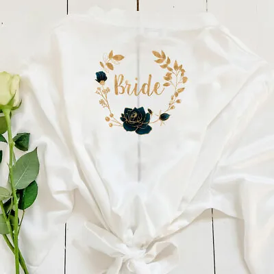Buy Gown Pyjamas Satin Bridesmaid Robe Wedding Personalised Bride V Neck Kimono • 10.89£