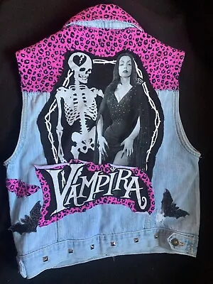 Buy Horror Vampira Elvira Morticia Spiked Studded One Of A Kind Denim Battle Vest • 80.43£