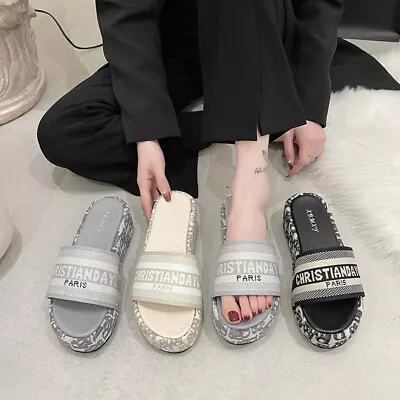 Buy Thick Soled Slippers Ladies Women Fashion Letter Slippers Womens Raised Sandals • 14.99£