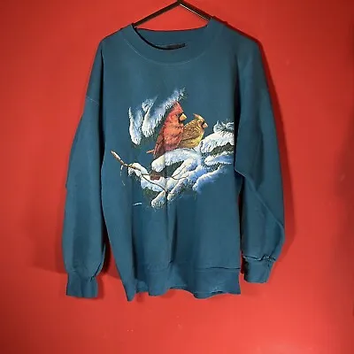 Buy Vintage Top Stitch Habitat Teal Christmas  Sweatshirt Printed Size Large Xmas • 9.98£