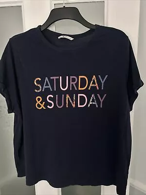 Buy Used Ladies Tu Navy Saturday & Sunday Print  Design -  T Shirt From TU Size 22 • 2£
