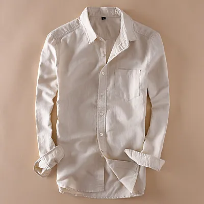 Buy Good Mens Linen Cotton Long Sleeve Slim Fit Shirts Thin Sunscreen Travel Shirts • 26.04£