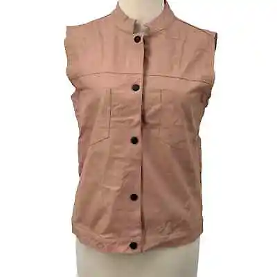 Buy Lan & Berry Women's Sleeveless Faux Leather Snap Front Vest Pink Pockets S • 17.91£