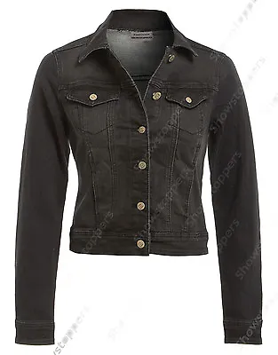 Buy NEW DENIM JACKET Women Jeans Waist Stretch Jackets LADIES Black Size 8 10 12 14 • 21.95£