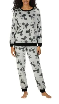 Buy Disney Mickey Mouse Size Large Fleece Pajamas 2 Piece Set  Gray Black • 12.54£