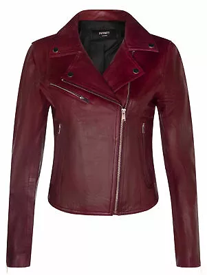 Buy Ladies Leather Biker Jacket Classic Burgundy Red Real Lamb Nappa Gothic Jacket • 74.99£