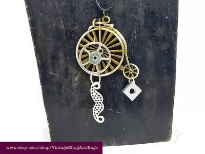 Buy Hand Distressed Penny Farthing Pendant Necklace, Handmade Steampunk Jewellery  • 6£